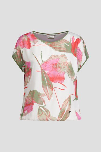 Productfoto 1 van T-shirt met bloemenprint in kaki en roze door Barbara Lebek voor Dames