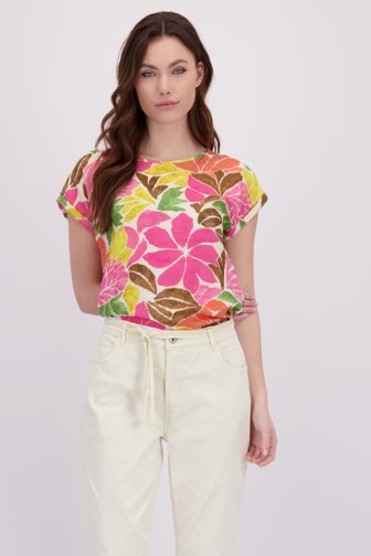 Voorkant van T-shirt met kleurrijke bloemenprint door Geisha voor Dames