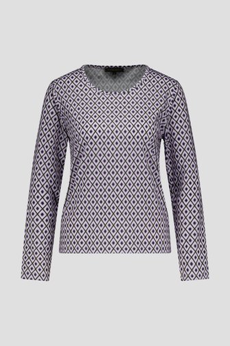 Voorkant van T-shirt met paarse print door Claude Arielle voor Dames