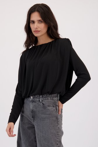 Le devant de T-shirt noir à ourlet bouffant de Louise pour Femmes