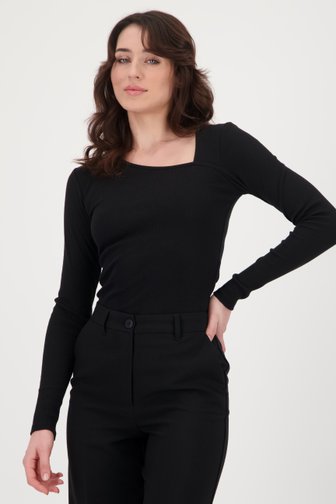 T-shirt noir côtelé à encolure asymétrique, female, Marque: JDY