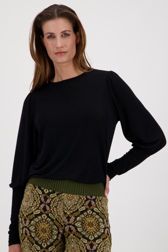 T-shirt noir fin avec manches détaillées de Geisha pour Femmes