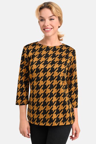 T-shirt ocre à imprimé noir	 de Bicalla pour Femmes