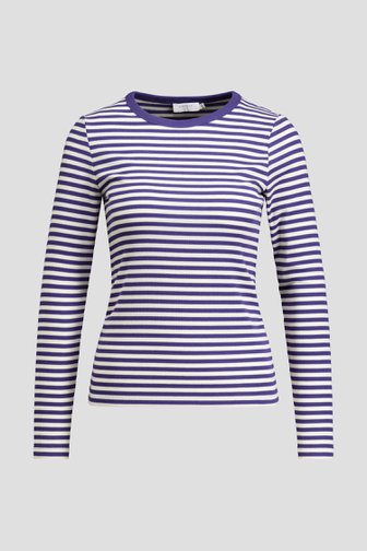 Le devant de T-shirt rayé blanc et bleu à manches longues de Liberty Island pour Femmes