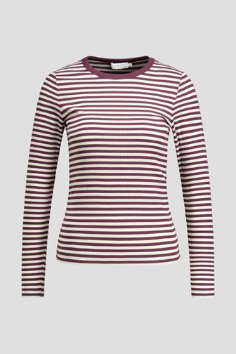 Photo produit 1 de T-shirt rayé blanc et bordeaux à manches longues de Liberty Island pour Femmes