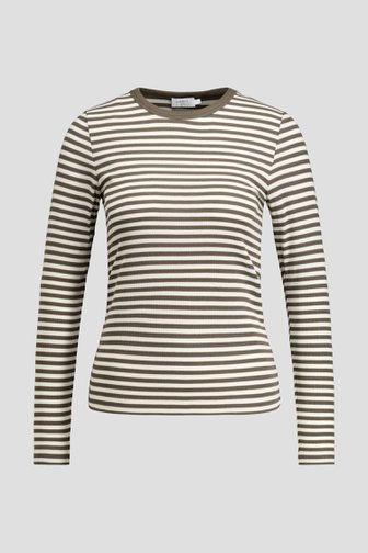 Le devant de T-shirt rayé blanc et vert foncé à manches longues de Liberty Island pour Femmes