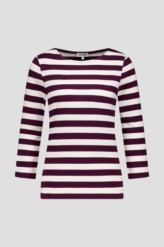 Le devant de T-shirt rayé bordeaux à manches 3/4 de More & More pour Femmes