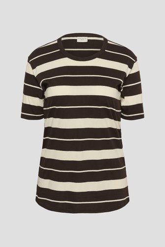 Le devant de T-shirt rayé brun et beige de Kaffe Curve pour Femmes