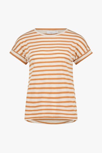 T-shirt rayé en écru et brun de Liberty Island pour Femmes