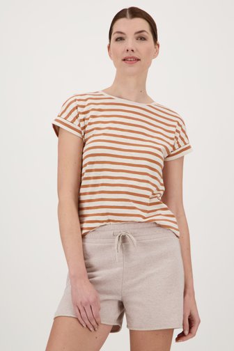 T-shirt rayé en écru et brun de Liberty Island pour Femmes