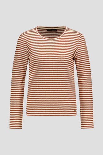 Le devant de T-shirt rayé marron-beige de Claude Arielle pour Femmes