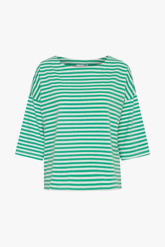 T-shirt rayé vert et blanc à manches 3/4 de Fransa pour Femmes