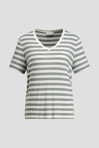 Le devant de T-shirt rayé vert et blanc avec col en V de Liberty Island pour Femmes