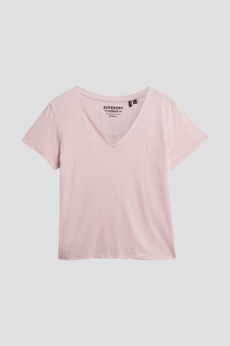 Photo produit 1 de T-shirt rose à manches courtes à col en V de Superdry pour Femmes