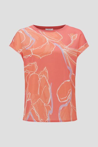 T-shirt rose corail à imprimé abstrait de Opus pour Femmes