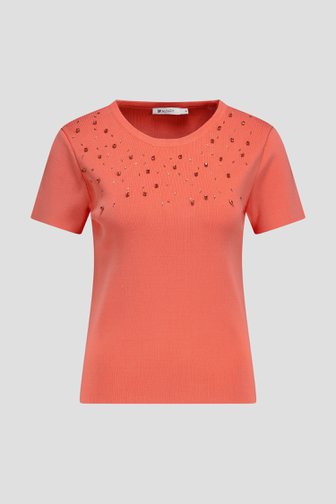 T-shirt rose corail côtelé avec strass de D'Auvry pour Femmes