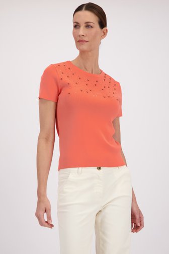 T-shirt rose corail côtelé avec strass de D'Auvry pour Femmes