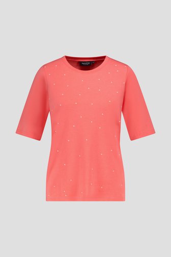 T-shirt rouge corail à pois perlés de Signature pour Femmes