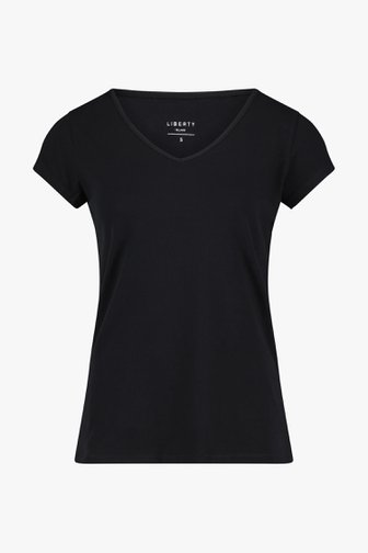 T-shirt simple noir avec col en V de Liberty Island pour Femmes