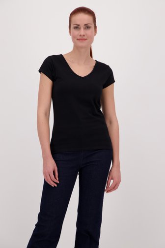 T-shirt simple noir avec col en V de Liberty Island pour Femmes