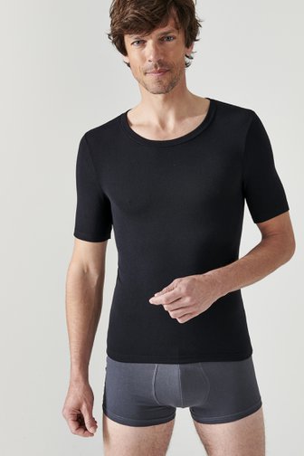 Le devant de T-shirt thermique noir à manches courtes de Liberty Island pour Hommes