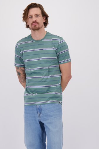 Le devant de T-shirt vert à rayures bleues de Ravøtt pour Hommes