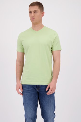 Le devant de T-shirt vert en coton à col en V de Liberty Island pour Hommes