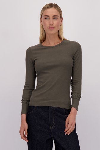 Le devant de T-shirt vert foncé à manches longues de Liberty Island pour Femmes