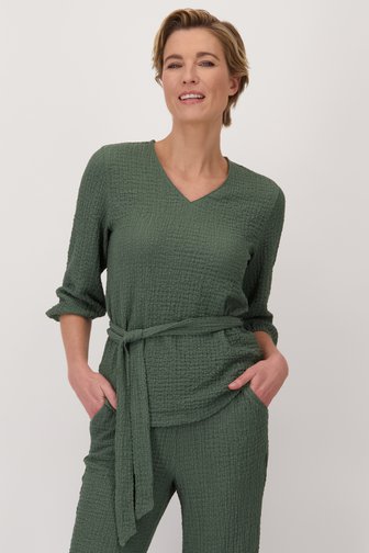 T-shirt vert olive en tissu texturé de Claude Arielle pour Femmes