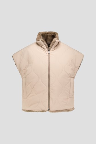 Productfoto 1 van Taupe bodywarmer in faux fur - Omkeerbaar  door e5 voor Dames
