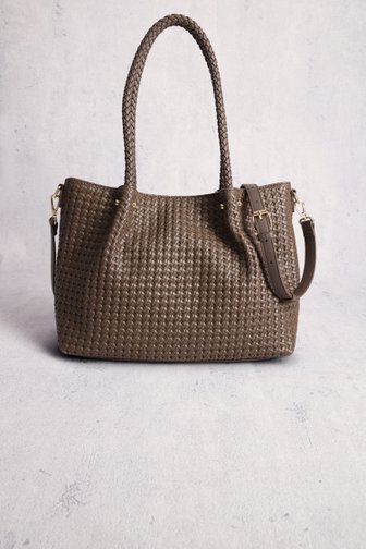 Voorkant van Taupe gevlochten handtas door Modeno voor Dames