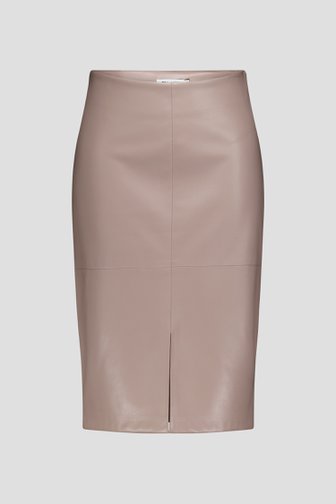 Voorkant van Taupe midirok met leather look door D'Auvry voor Dames