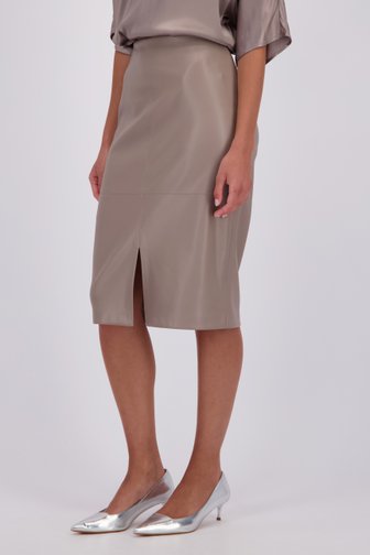 Voorkant van Taupe midirok met leather look door D'Auvry voor Dames