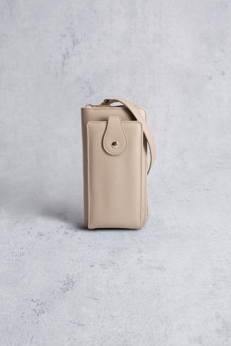 Voorkant van Taupe telefoontasje met portemonnee  door Liberty Island voor Dames