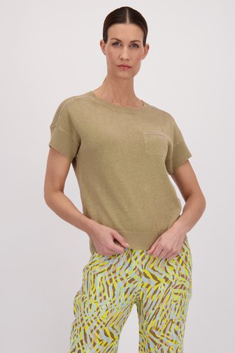 Taupe trui met korte mouwen van Barbara Lebek voor Dames