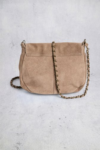 Voorkant van Taupekleurige suède crossbodytas door Pieces voor Dames