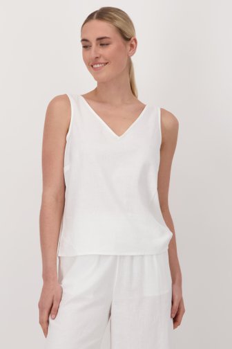Top blanc sans manches avec col en V et dos ouvert de Liberty Island pour Femmes
