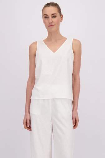 Le devant de Top écru en lin à encolure en V de Liberty Island pour Femmes