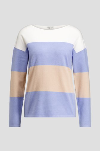 Productfoto 1 van Tricolor gestreepte trui met blauw, beige en wit door Barbara Lebek voor Dames