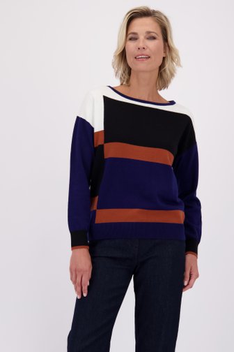 Voorkant van Trui met blauw-zwarte color blocks door Claude Arielle voor Dames