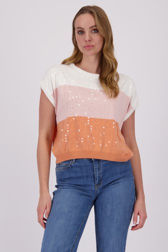 More & More Trui met gestreept motief en pailletten