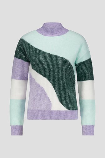 Voorkant van Trui met groene en lila color blocks door Liberty Loving nature voor Dames