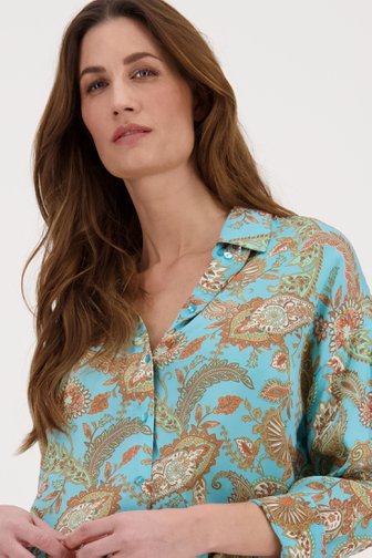 Turquoise blouse met paisley-print