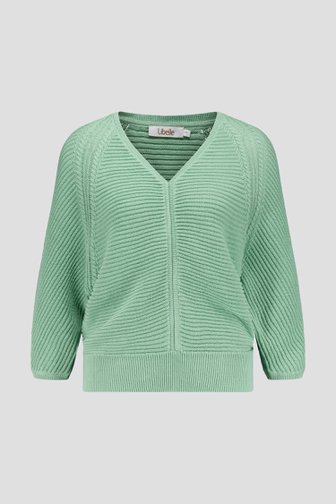 Turquoise geribde trui met V-hals van Libelle voor Dames