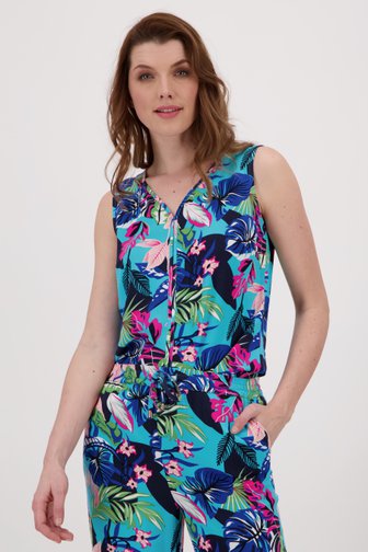 Turquoise topje met tropische print