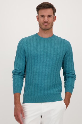 Turquoise trui met gebreid kabelmotief van Upper East voor Heren