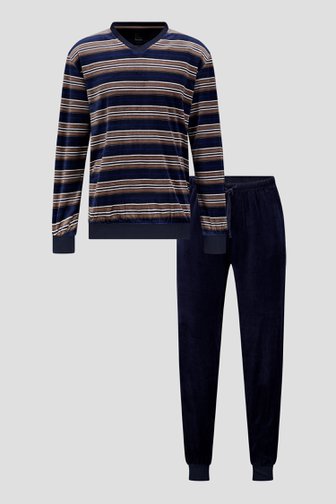 Productfoto 1 van Velours blauwe pyjamaset met streepjesmotief door Liberty Island voor Heren