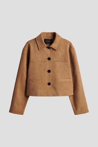 Le devant de Veste courte brune aspect suédine de Opus pour Femmes