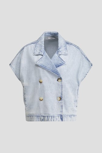Le devant de Veste en denim bleu clair sans manches de Liberty Island Denim pour Femmes