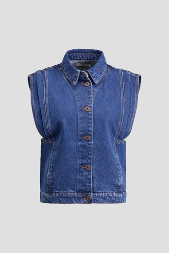 Photo produit 1 de Veste en denim bleu sans manches de Liberty Island Denim pour Femmes